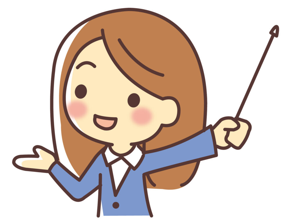 イラスト素材：差し棒で解説をする女
