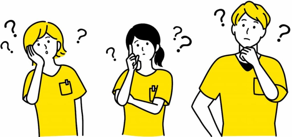 イラスト素材：悩む3人の医療職者　質問