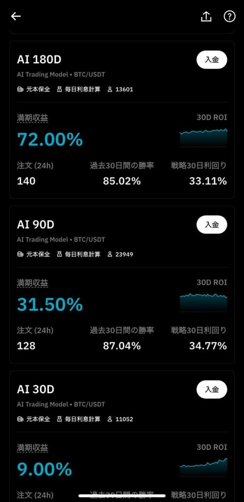 ビットレードX 運用プラン選択画面