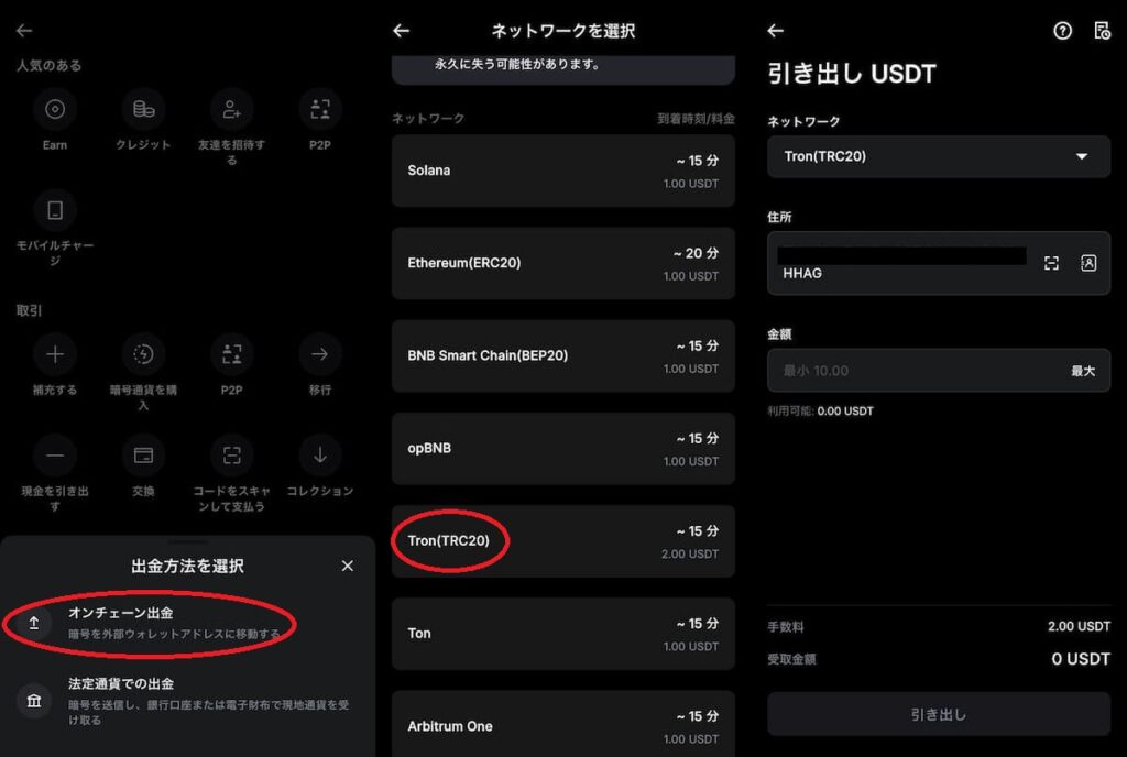 Redot payからUSDT送金の写真